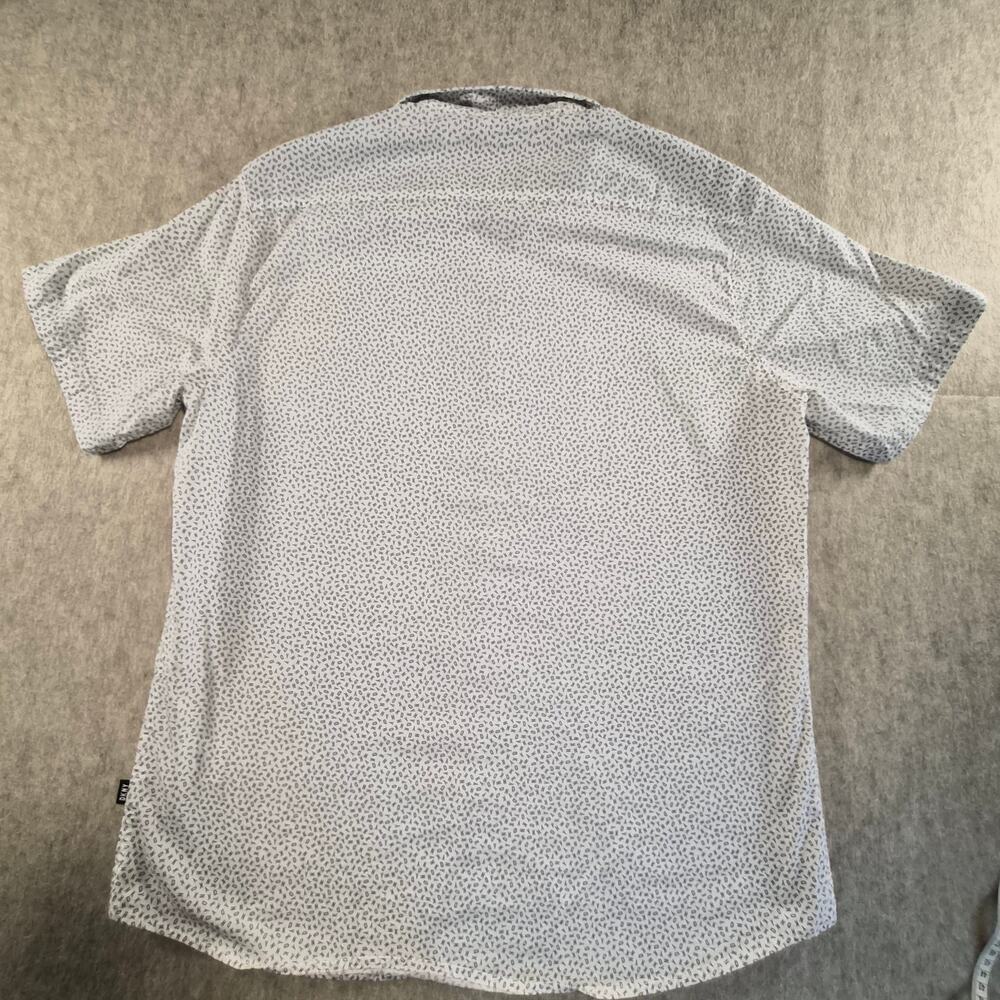 DKNY MENS WHITE W GREY LOGO PRINT BUTTON-UP SHORT SLEEVE SHIRT XL - Picture 4 of 10